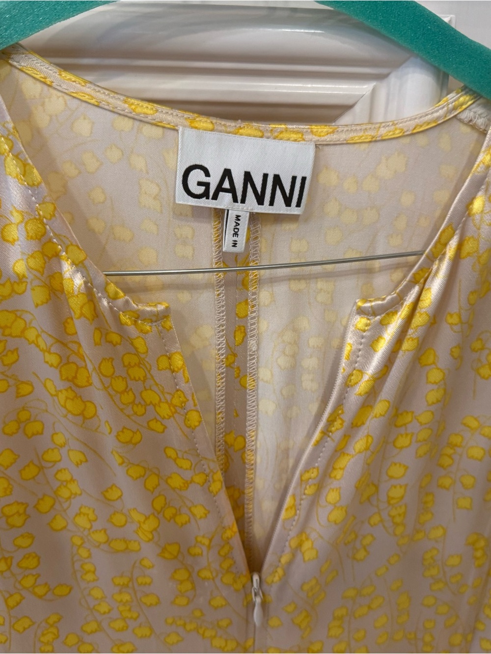 Ganni Yellow Floral Midi Dress on Cream Base